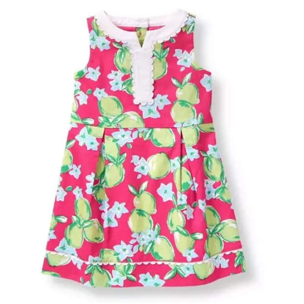 Janie & Jack Flamingo Lime Shift Dress Girl’s size 4 EUC